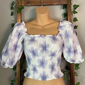 Levi's Tilly Printed Smocked Puff Sleeve Ruffle‎ Peasant Top Excellent Condition